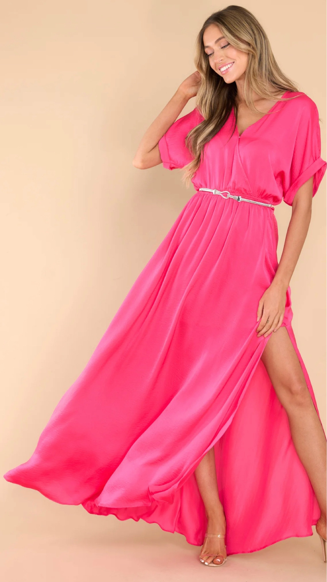 pink dress with silver belt Lovely Petals Embroiderd Gown Teuta Matoshi