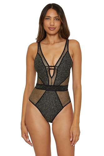Becca Color Play - Women's One Piece Swimsuit, Plunge Neck, Crochet, Bathing Suits for Women, Black, Small | Amazon (US)