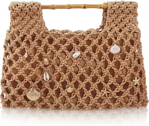 Women Crochet Woven Mesh Handbag Mother's Day Seaside Beach Vacation Summer Straw Tote Purse Wedd... | Amazon (US)