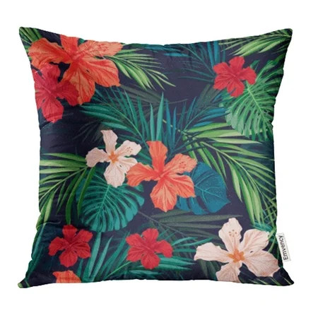 ARHOME Red Summer Colorful Hawaiian with Tropical Plants and Hibiscus Flowers Green Pillowcase Cushi | Walmart (US)