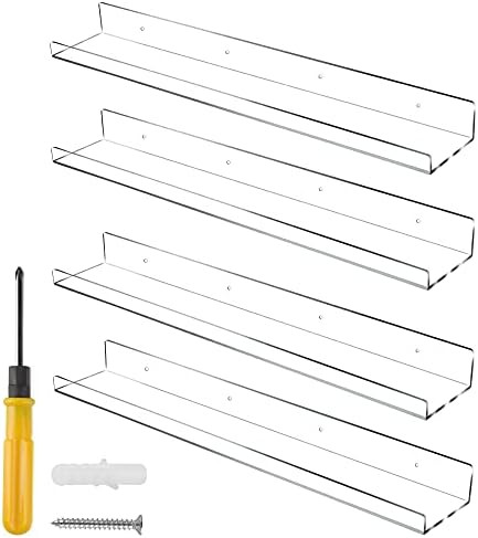 24 Inch Clear Floating Shelves 4 Pack Acrylic Shelves Invisible Floating Wall Ledge Bookshelf, Jansb | Amazon (US)