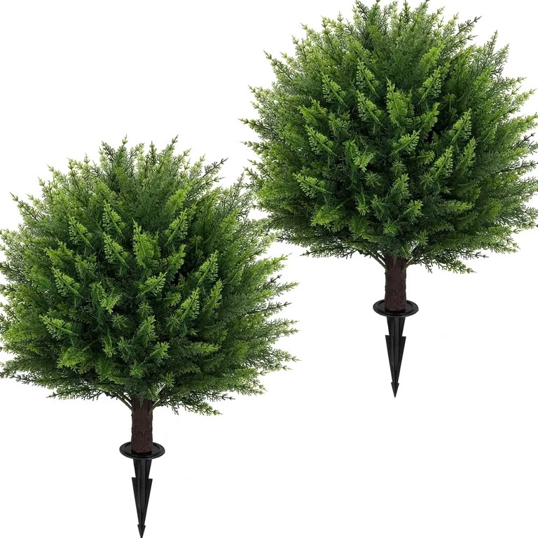 XUESON 24 Inch Artificial Cedar Topiary Ball Trees Set of 2, UV Resistant Faux Plants with Ground... | Walmart (US)