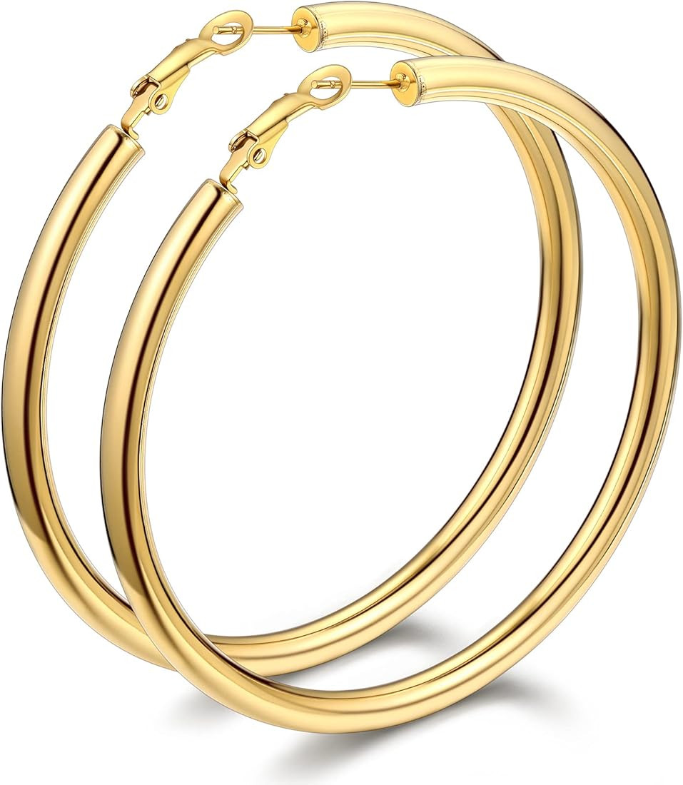 Bestyle Lightweight Hoop Earrings for Women - Surgical Steel Black Gold Hoop Earrings 30/40/60/80... | Amazon (US)