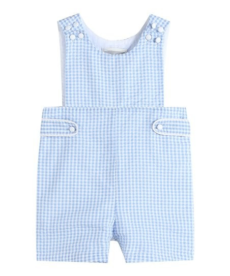 Light Blue Gingham Shortalls - Infant | Zulily