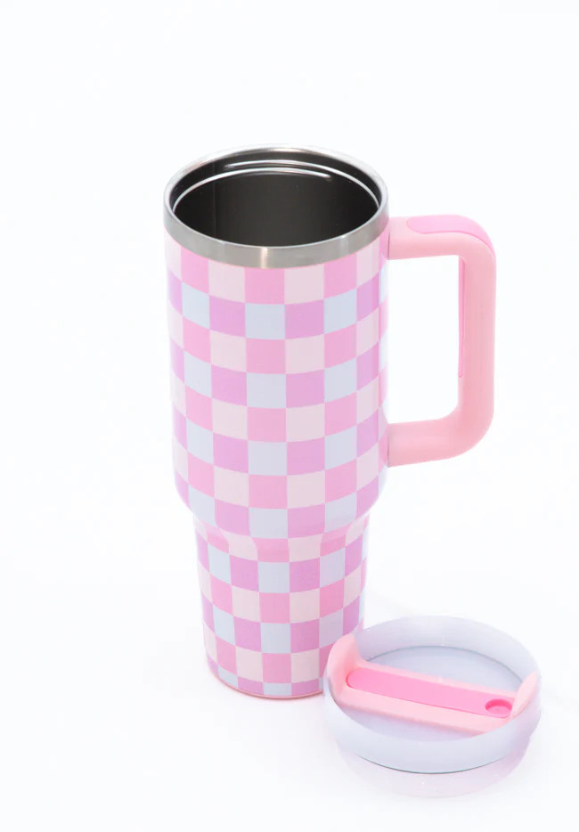 Sippin' Pretty Multi Pastel Checkered 40 oz Drink Tumbler With Lid And Straw | Pink Lily