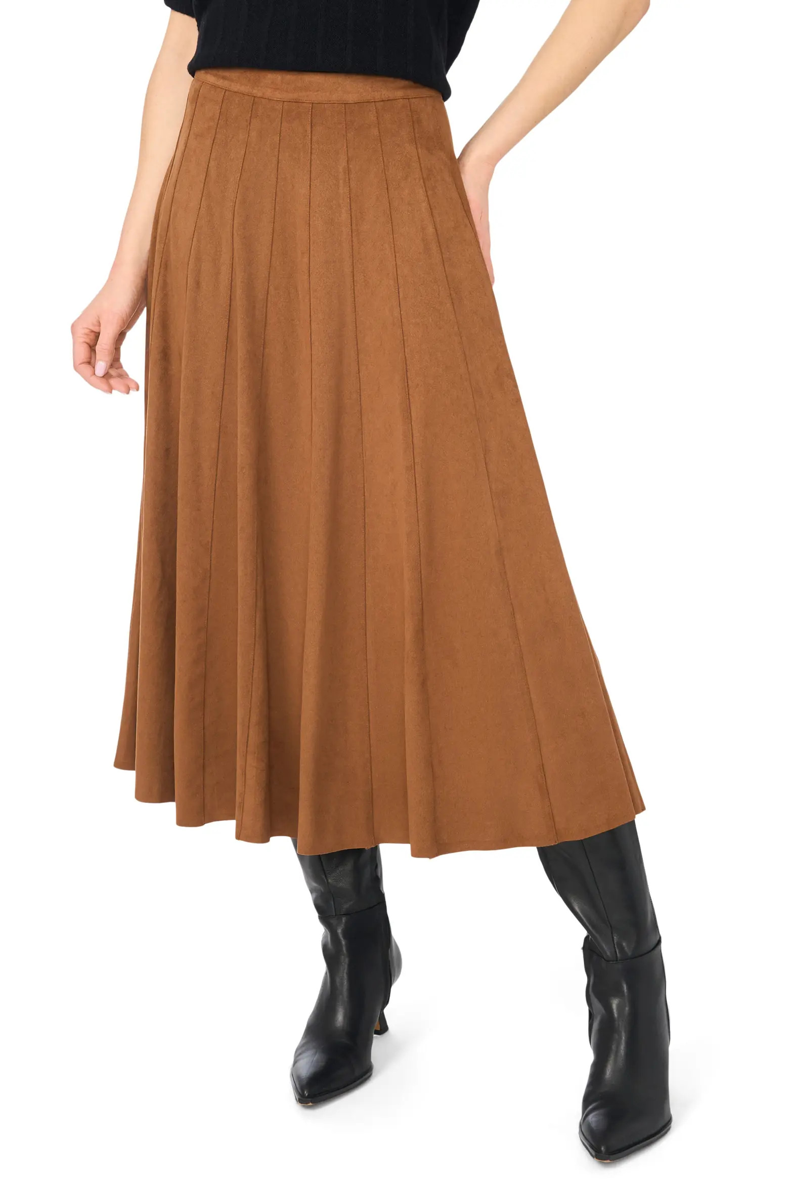 Panelled Pintuck Faux Suede Midi Skirt (Women) | Nordstrom | Nordstrom