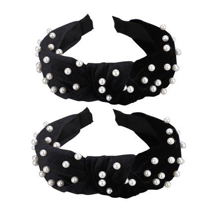 1/2/4Pcs Pearls Headband Wide Hair Hoop,Velvet Pearls Knotted Headband Vintage Twisted Headwear Fash | Walmart (US)