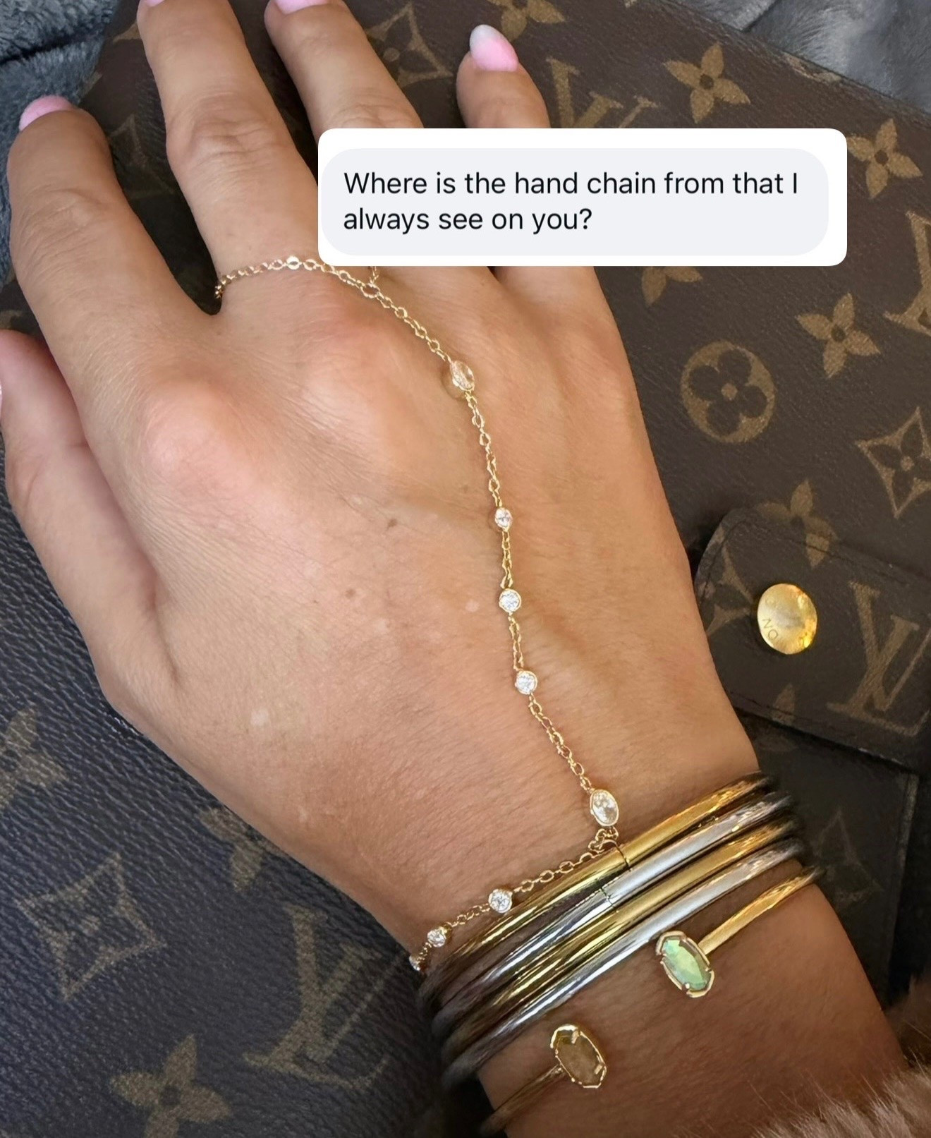 Part of my identity!  This hand chain is my most asked question on social and in person 
There are a few I rotate and loceee!!!!

#LTKU #LTKOver40 #LTKgrwm