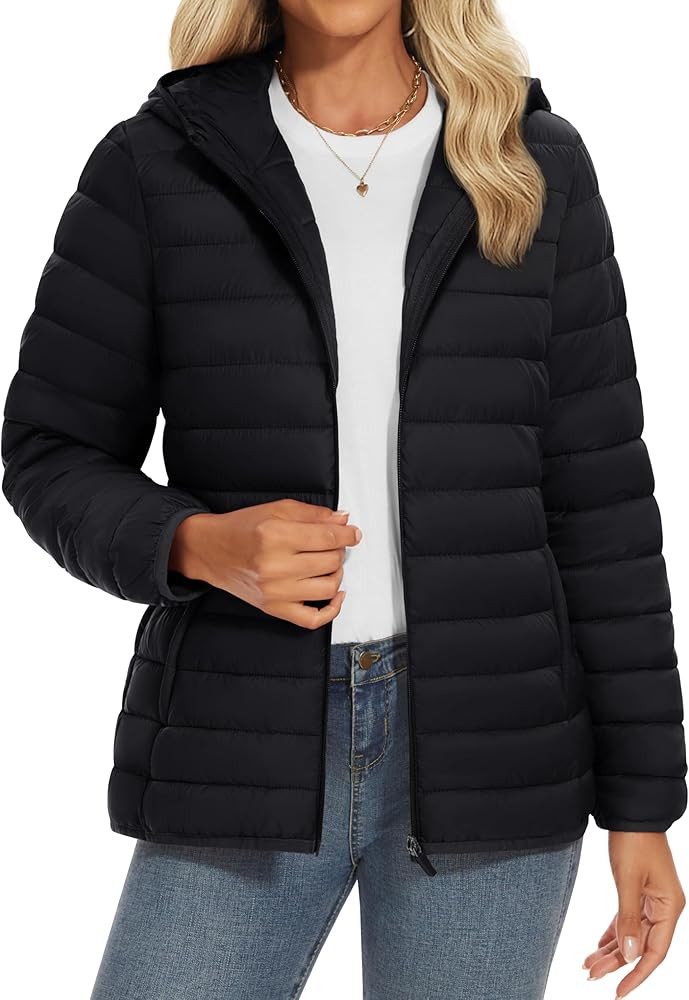 YUCOLEN Women's Puffer Jacket with Hood Lightweight Quilted Padded 4 Pockets Zip-up Coat Winter J... | Amazon (US)