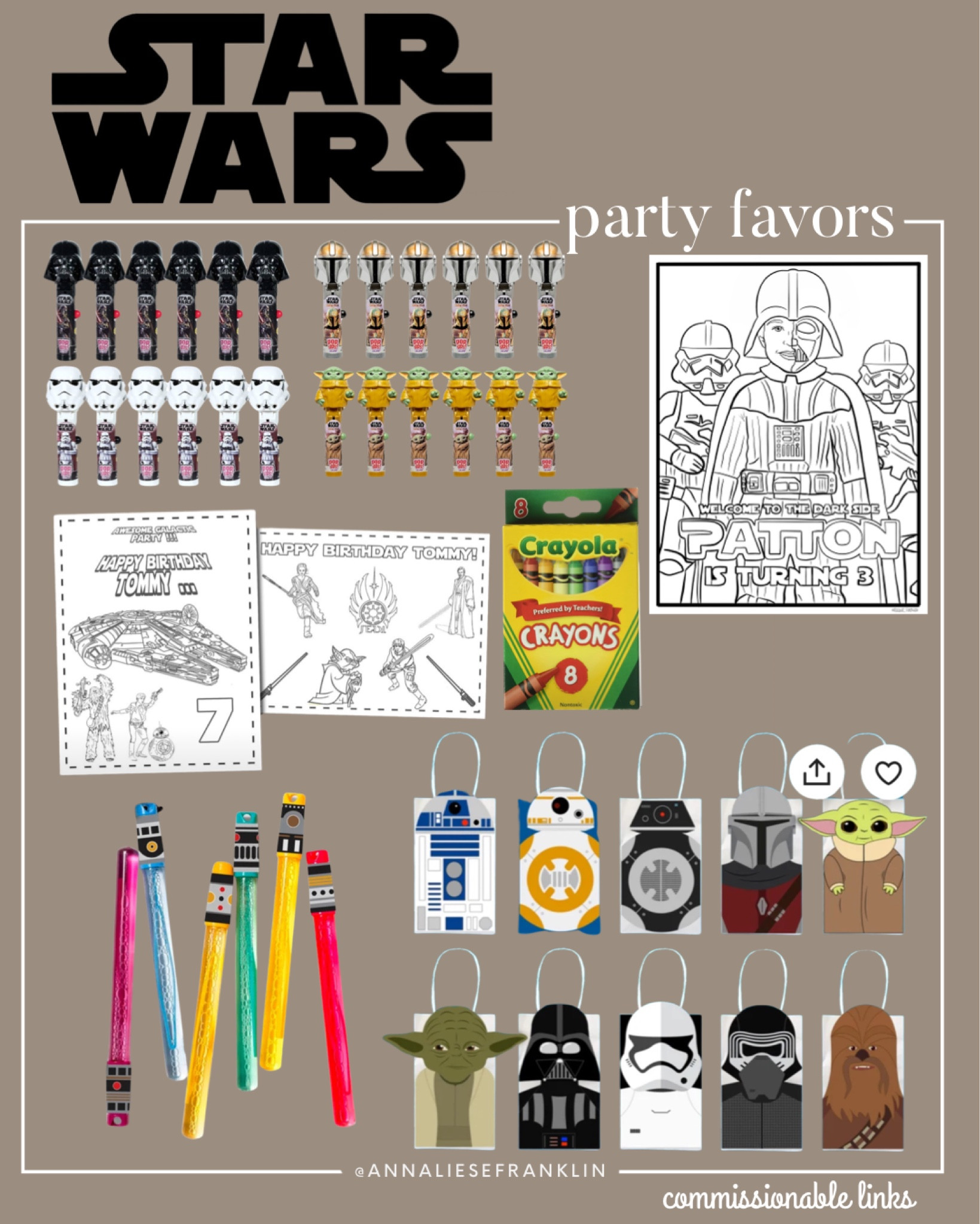 Star Wars party favors • Star Wars goody bags • personalized coloring pages • toddler goody bag ideas • Star Wars lollipops • light saber bubble wand • Star Wars birthday party • 

#LTKfamily #LTKparties #LTKkids