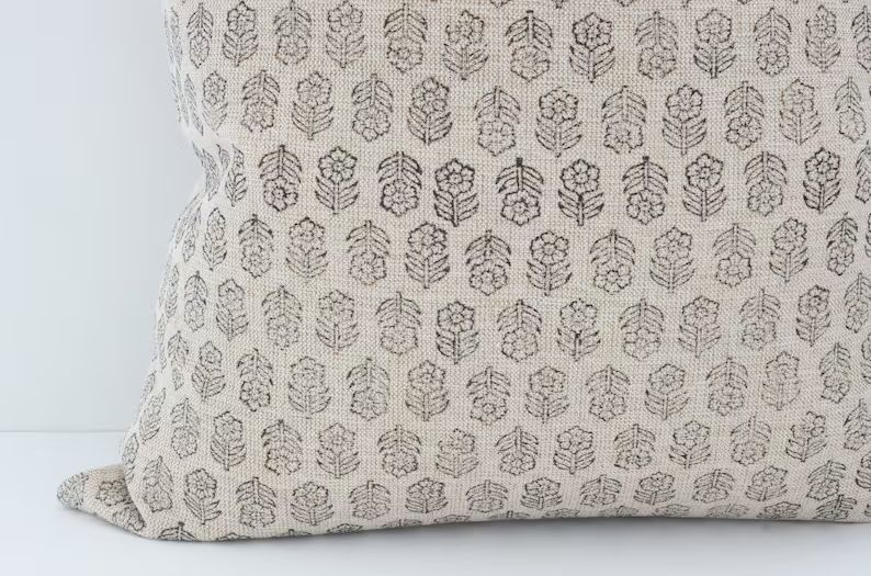 ADELE  Cream Block Print Pillow Cover Neutral Floral Pillow - Etsy | Etsy (US)