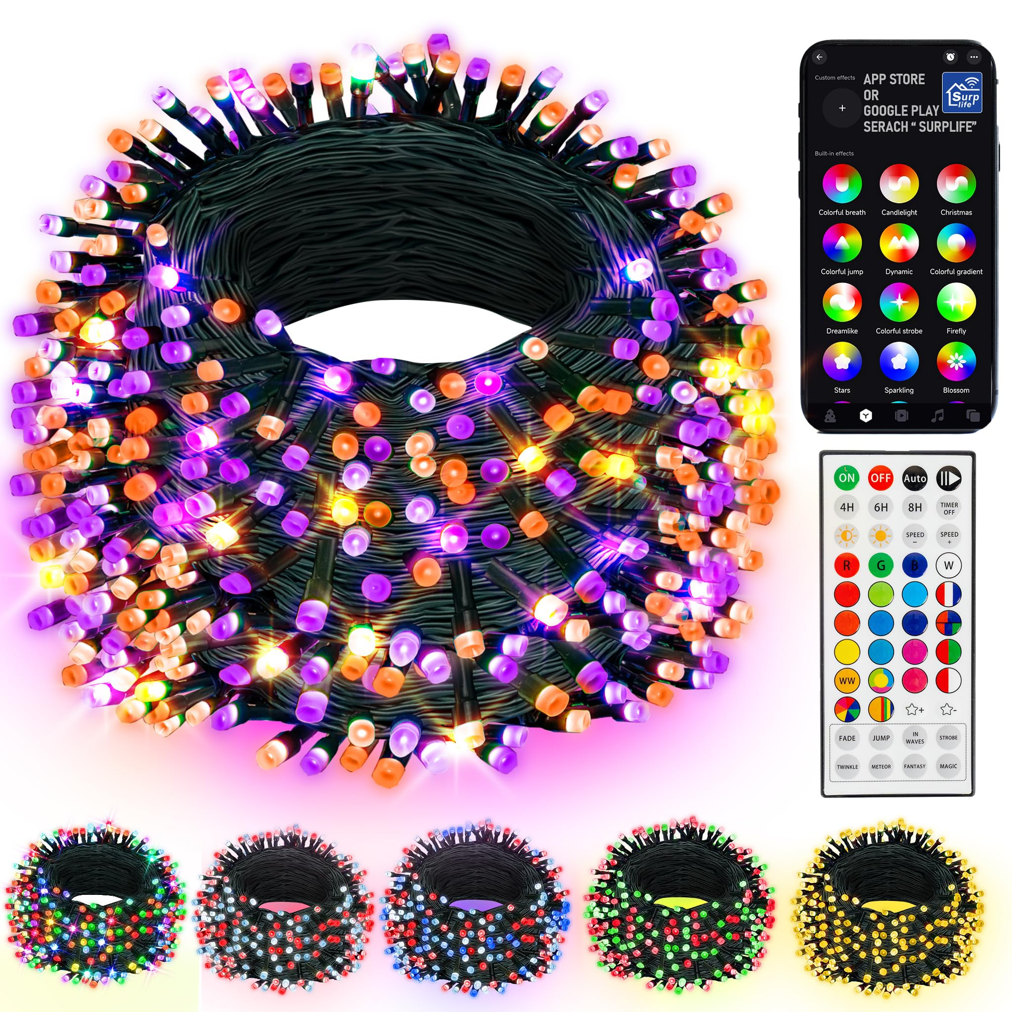 Dazzle Bright Smart Halloween String Lights, 98FT 300 LED RGB Color Changing String Lights with R... | Amazon (US)