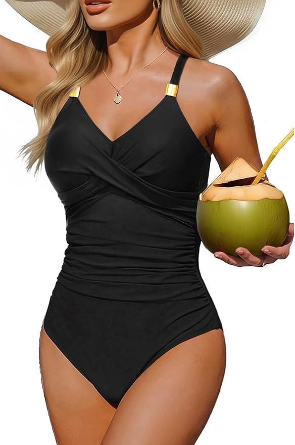 Tempt Me Womens One Piece Swimsuit - Tummy Control Bathing Suit V Neck Metal Twist Front 2025 Swi... | Amazon (US)
