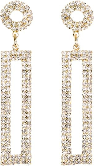 Legitta Rhinestone Long Drop Earrings Statement Rectangle Dangle with Circle Studs Fashion Jewelr... | Amazon (US)