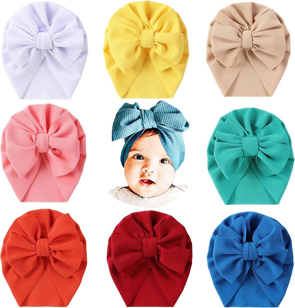 Cinaci 8 Pack Solid Big Knotted Hair Bow Large Bowknot Knot Beanie Turban Hats Caps Headwraps for... | Amazon (US)