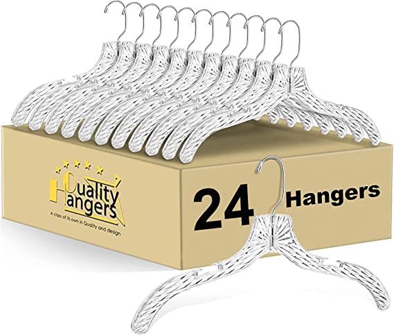 Quality Hangers Clear Hangers 24 Pack - Crystal Cut Hangers for Clothes - Durable Plastic Hanger ... | Amazon (US)