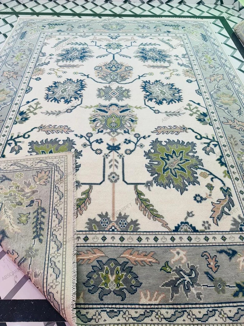 White Area Rug,faded Gray Oushak Rug, Turkish Knott Rug Colorful Rug Contemporary Rug Paste Wool ... | Etsy (US)