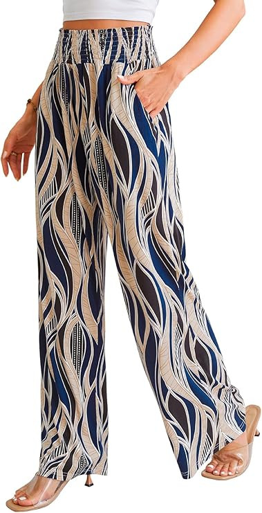 QIANXIZHAN Women's Boho Pants, Wide Leg High Waist Harem Pants Hippie Yoga Clothes with Pockets | Amazon (US)