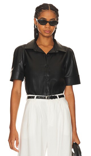 Virginia Faux Leather Top in Black | Revolve Clothing (Global)