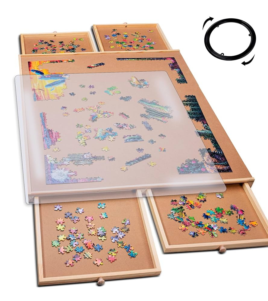 PlayVibe 1000 Piece Rotating Puzzle Board with Drawers and Cover - Jigsaw Puzzle Table with Cover... | Amazon (US)