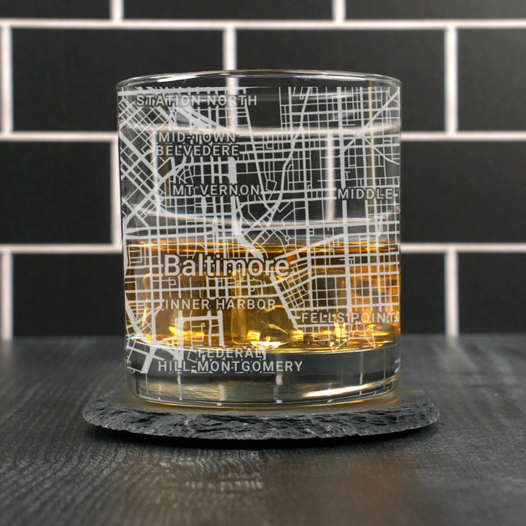 Baltimore Whiskey Glass, Baltimore MD Rocks Glass Gift, Engraved City Map Glass, Baltimore Maryla... | Etsy (US)