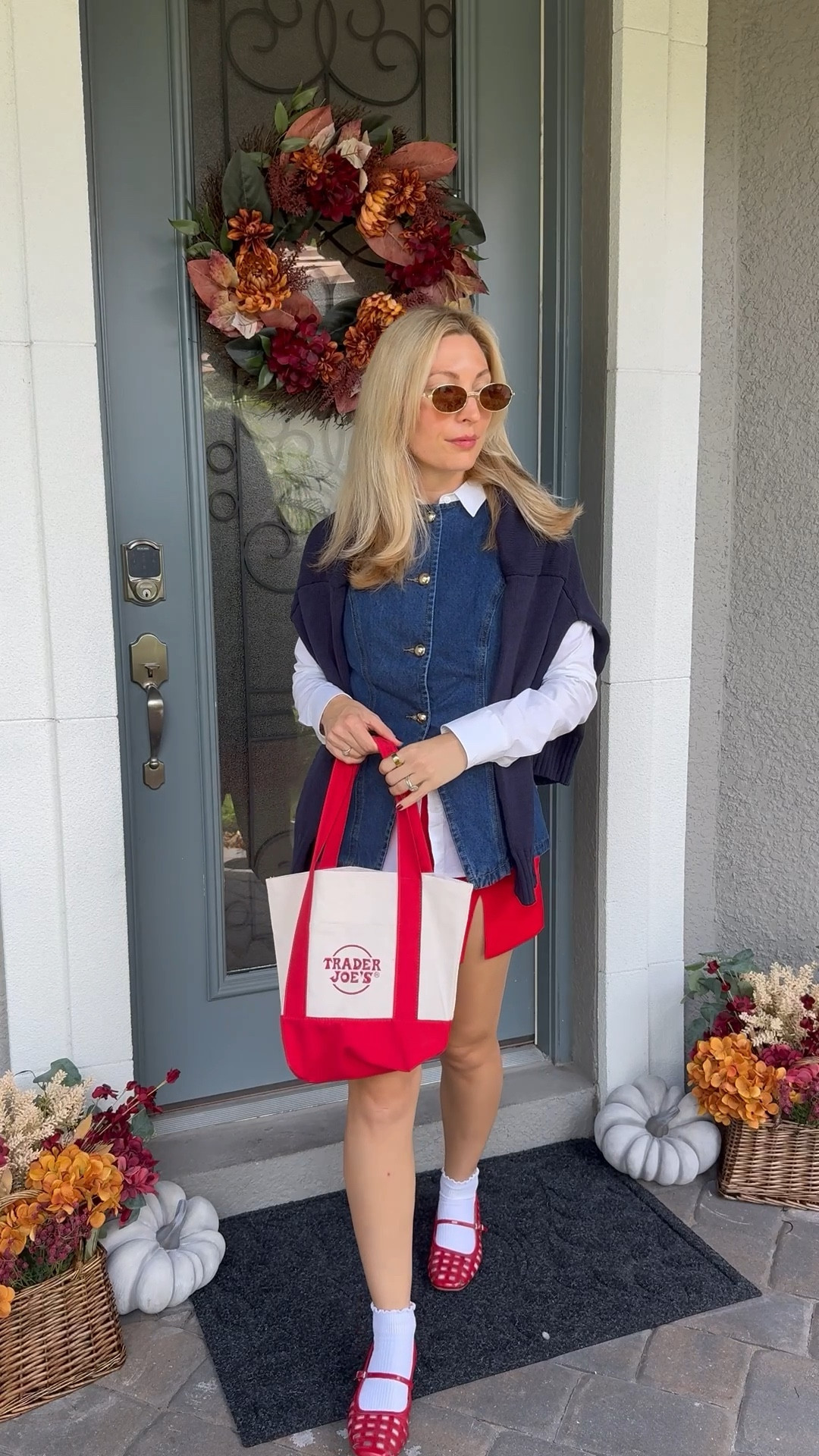 Nautical Fall Patriotic outfit for transitioning from this summer heat. Day 1 of 7 Ways to Style a Denim Vest + Shorts set. 

#LTKFindsUnder100 #LTKFindsUnder50 #LTKStyleTip