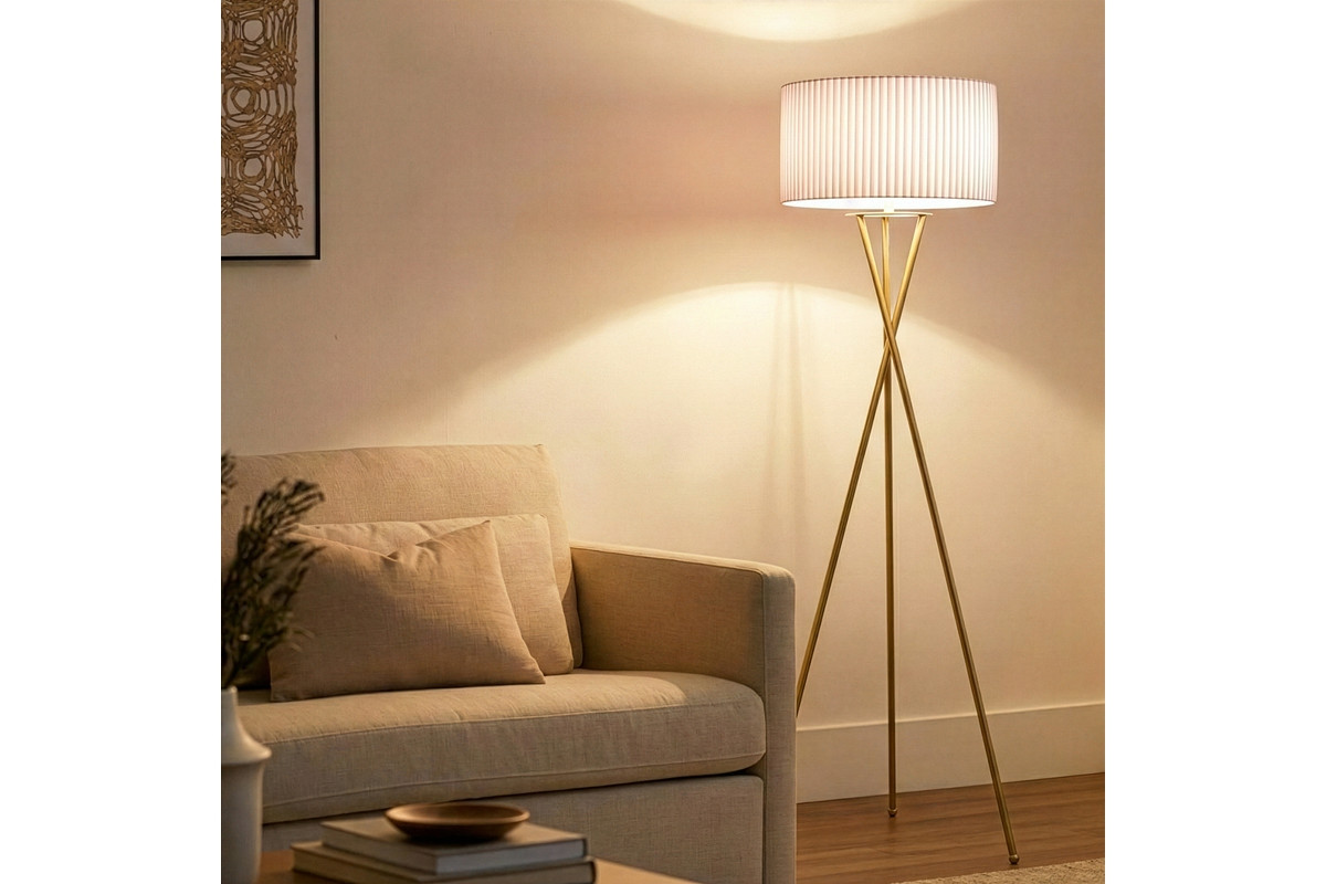 Jaxon 60" Led Contemporary Tripod Floor Lamp with Pleated Shade - Antique brass | Macy's