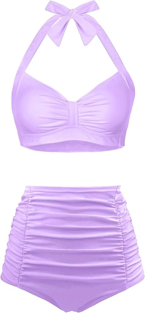Holipick Women High Waisted Bikini Set Two Piece Tummy Control Swimsuit Halter Top with Bottom Ba... | Amazon (US)