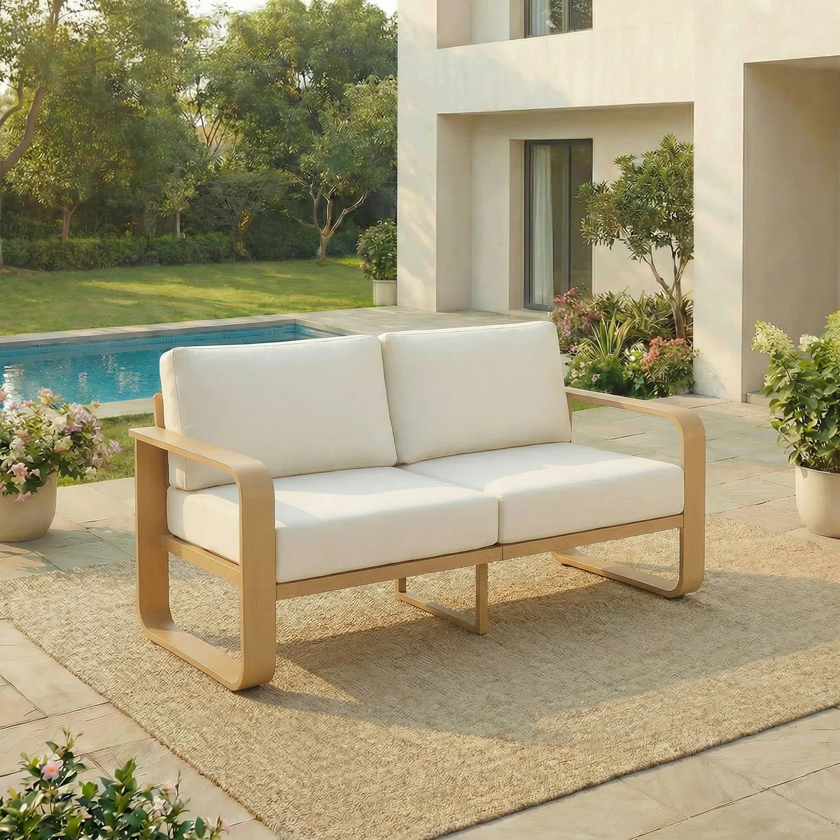 54.3’’ Wide Aluminum Outdoor Patio Loveseat With Cushions | Wayfair North America