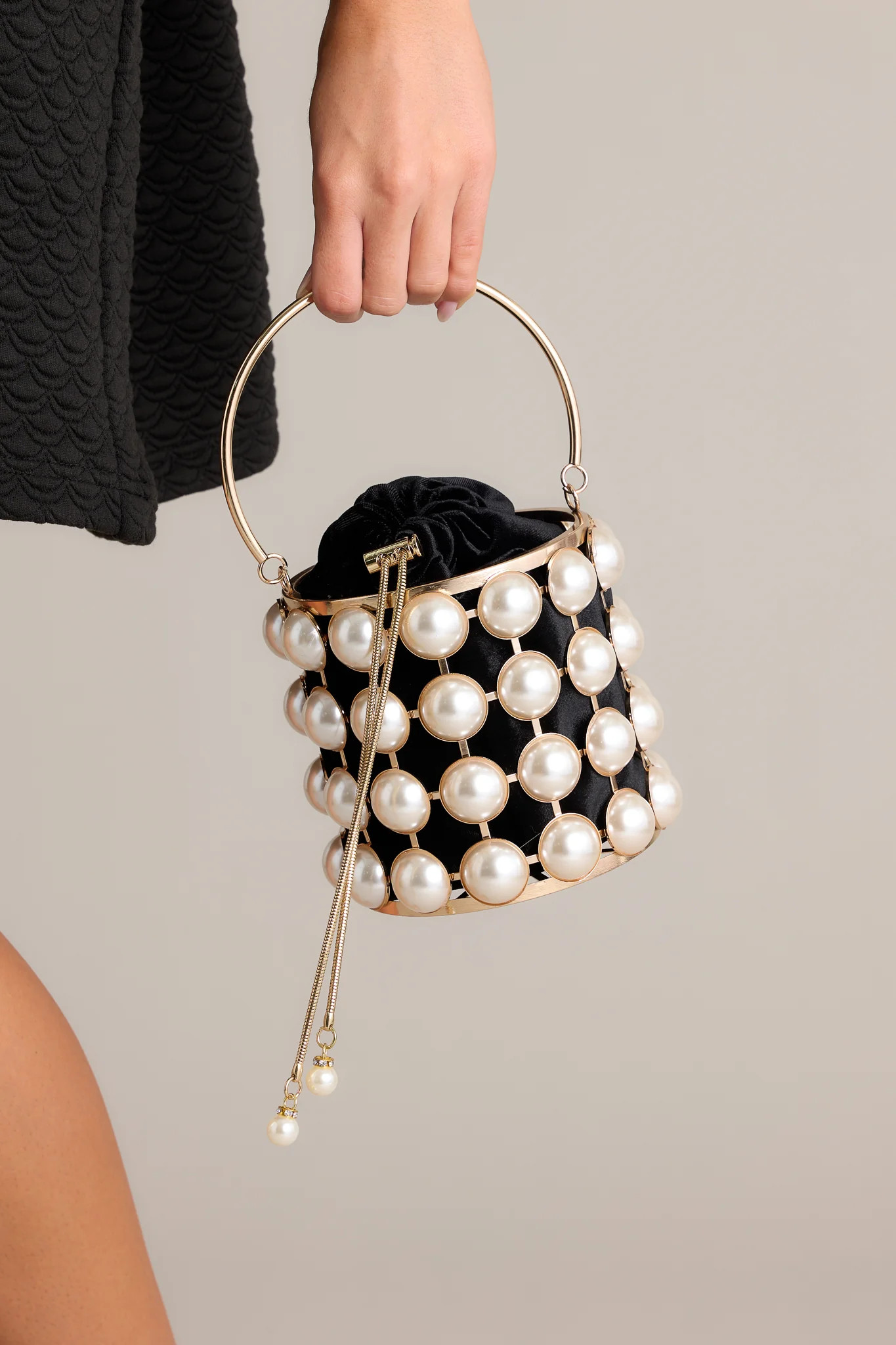Chic Accent Ivory Pearl & Gold Embellished Clutch | Red Dress