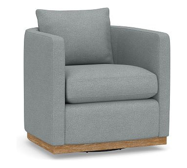 Ayden Barrel Upholstered Swivel Armchair with Wood Base, Polyester Wrapped Cushions, Performance ... | Pottery Barn (US)