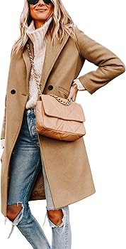 Tanming Women's Notch Lapel Double Breasted Wool Blend Mid Long Pea Trench Coat | Amazon (US)