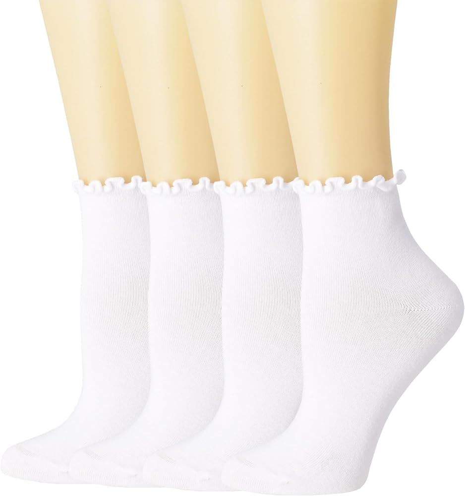 SRYL Ruffle Ankle Socks for Women's,Casual Cute Turn-Cuff Socks Soft Breathable Knit Cotton Lettu... | Amazon (US)