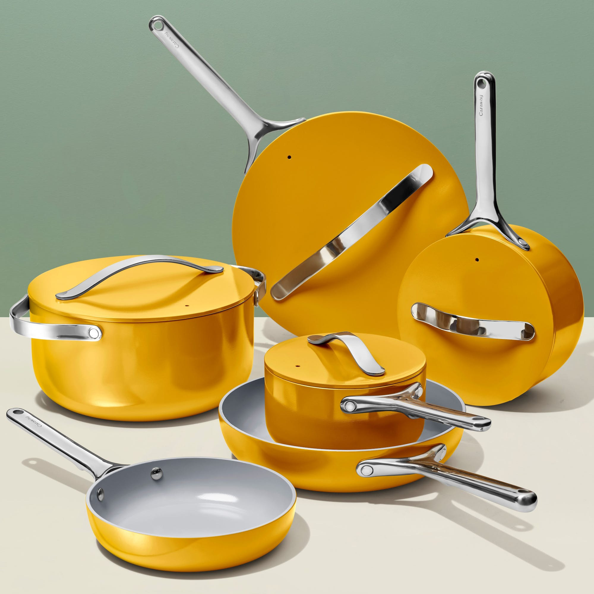 16 Piece Deluxe Cookware Set In Marigold | Non-Stick, Non-Toxic, PFAS-Free Ceramic Squareware | Induction-Compatible For Healthy Cooking | Caraway | Caraway