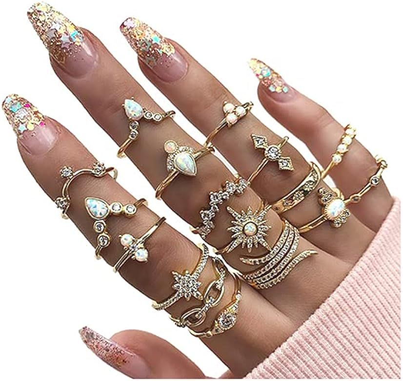 Gold Boho Ring Sets Stackable Knuckle Ring Vintage Snake Finger Rings Set Stacking Joint Midi Trendy | Amazon (US)