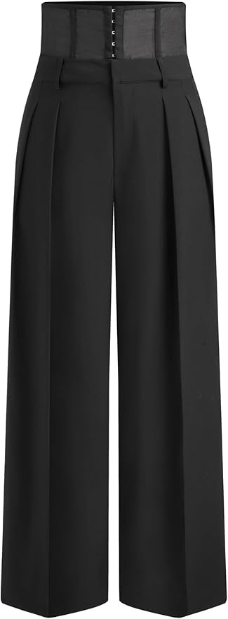 CIDER Work Pants Women Mid Waist Wide Leg Trousers with Corset Belt Business Casual Long Pants Pa... | Amazon (US)