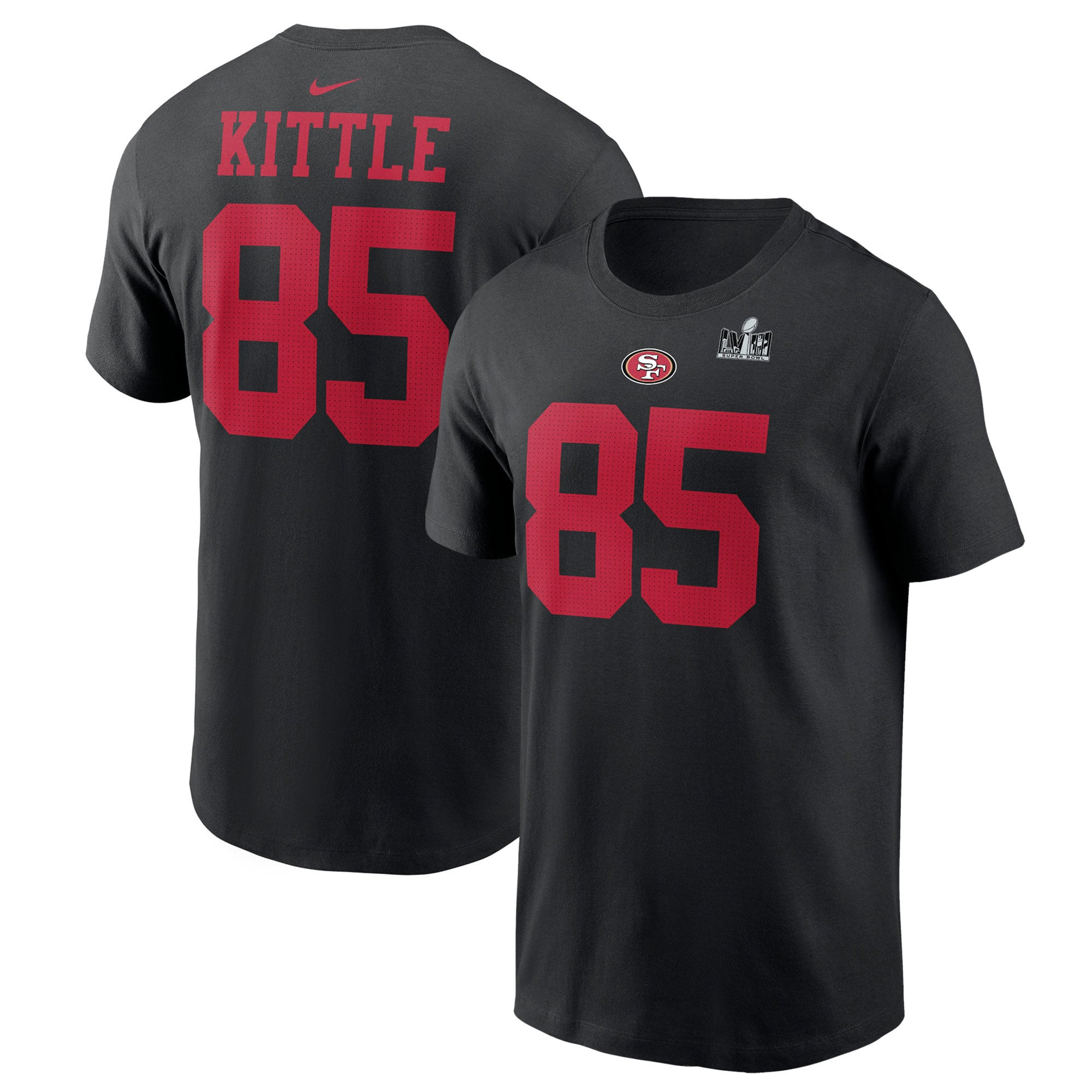 Men's San Francisco 49ers George Kittle Nike Black Super Bowl LVIII Patch Player Name & Number T-... | NFL Shop