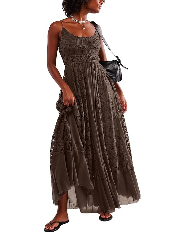 Gacaky Summer Dress for Women Casual Lace Floral Embroidered Bohemian Maxi Dress Flowy A Line Bea... | Amazon (US)