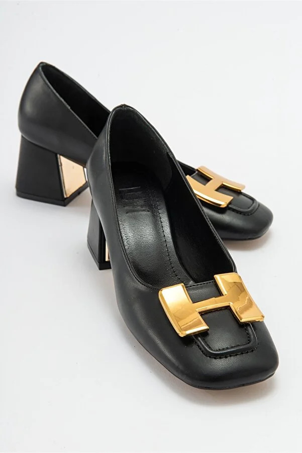 LuviShoes ELOİS Damenschuhe mit Absatz in Schwarz-Gold-Schnalle | Trendyol DE