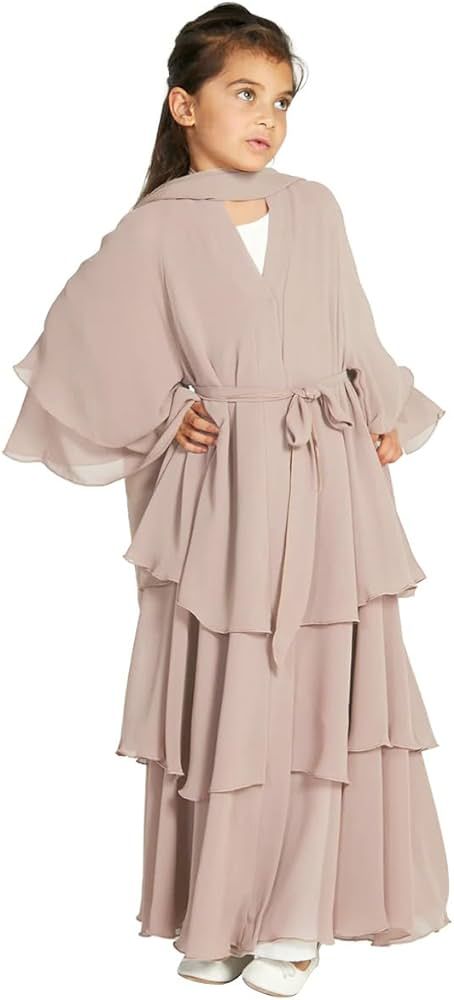 Chiffon layered Open Abaya Dubai Kaftan Muslim Cardigan Abayas Dresses For Girls Casual Robe Kimo... | Amazon (US)