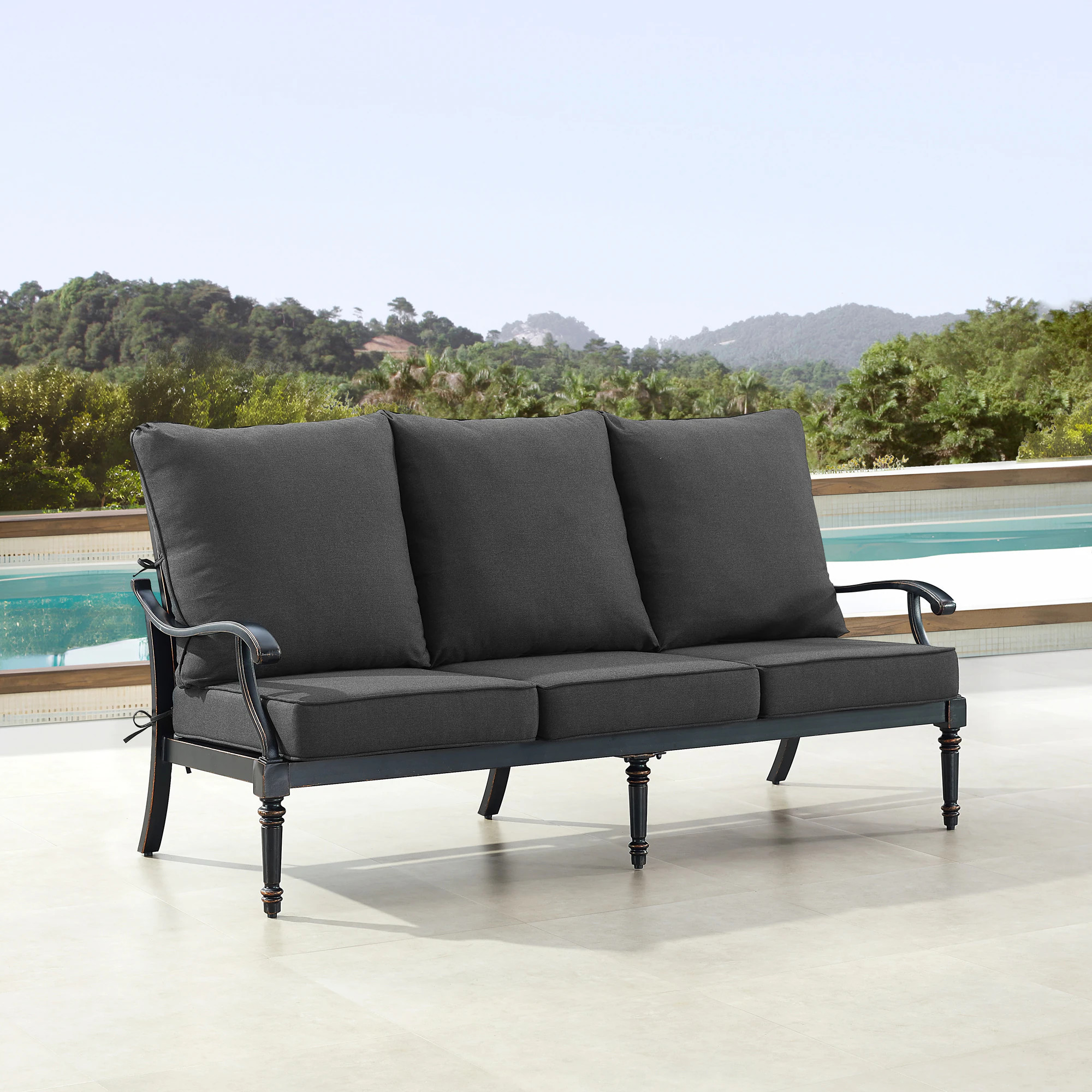 Oakland Living Luxury Outdoor Sofa with Black Cushions and Aluminum Frame one_size | SHAOSFBKCUA | Lowe's