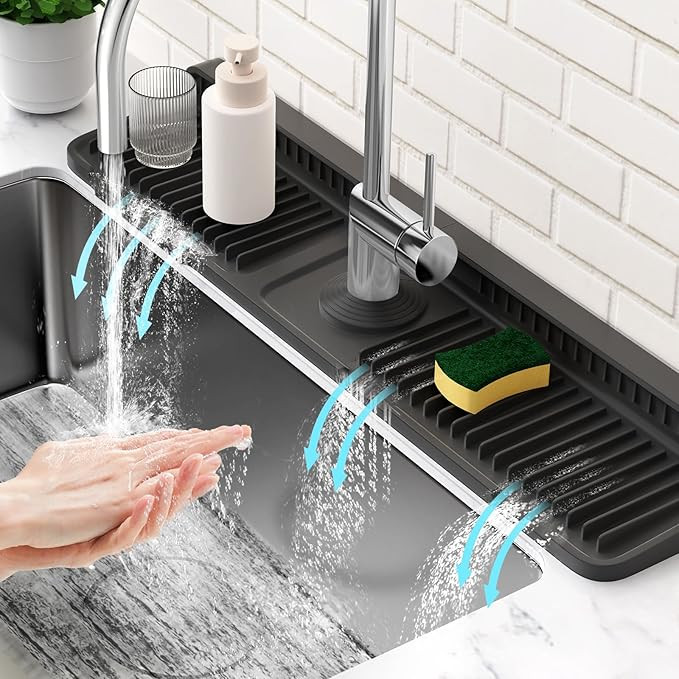 24'' Longer Faucet Mat for Kitchen Sink Splash Guard[7° Slope Fast Self-draining][Snap Lock Fit]... | Amazon (US)
