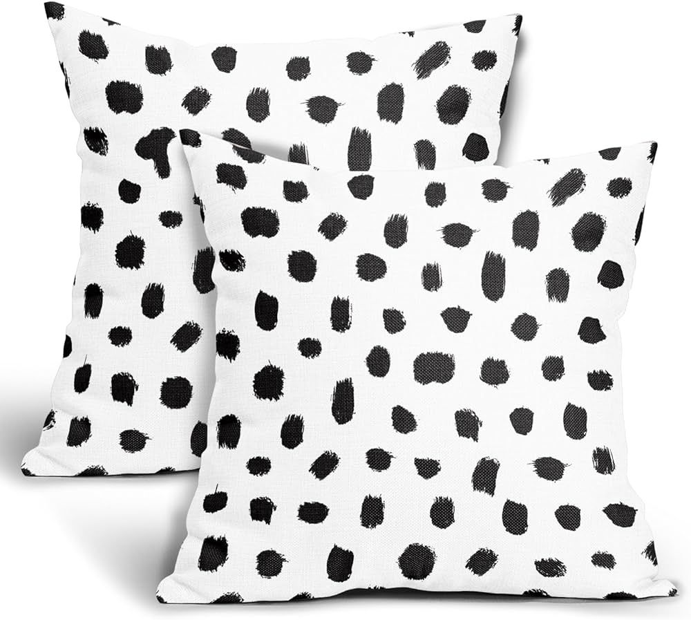Polka Dot Pillow Covers 18x18 Set of 2 Black and White Decorative Throw Pillow Covers Brush Strok... | Amazon (US)
