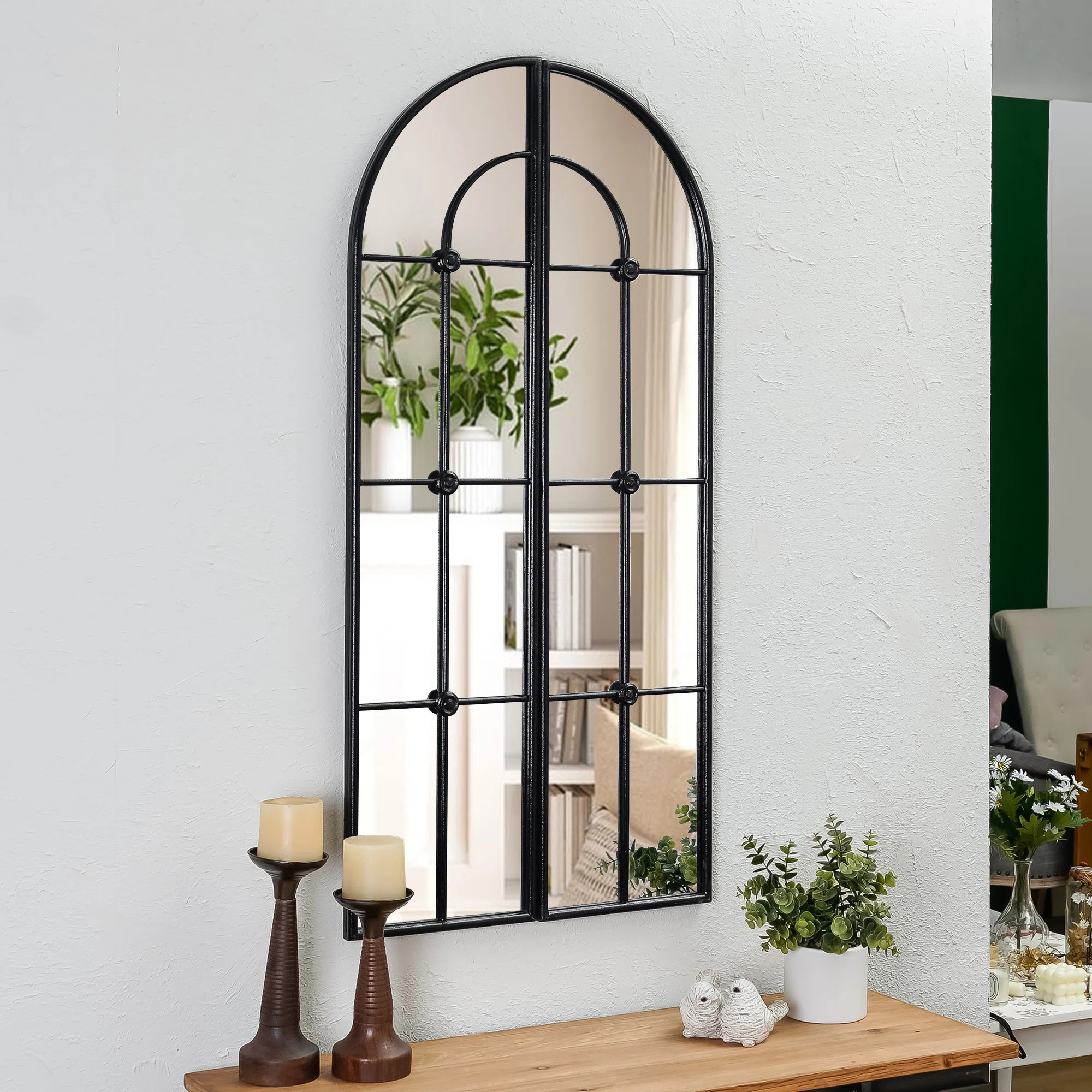 Window Venetian Distressed Full Length Mirror Metal Framed Accent Mirror | Wayfair North America