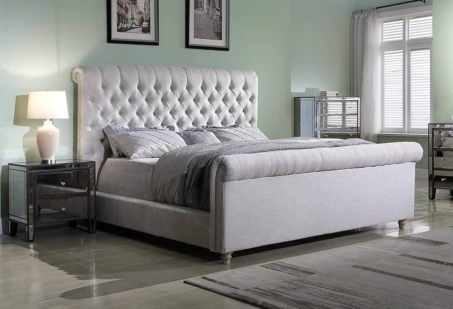 Best Master Furniture Jean-Carrie Upholstered Sleigh Bed King Beige | Amazon (US)