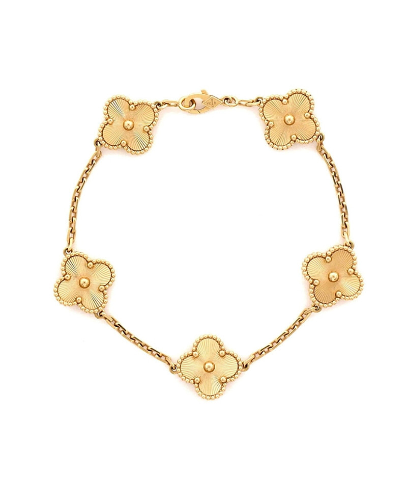 Pre-Owned Van Cleef & Arpels Vintage Alhambra 5 Motifs Bracelet Guilloche 18K Gold | Bloomingdale's (US)