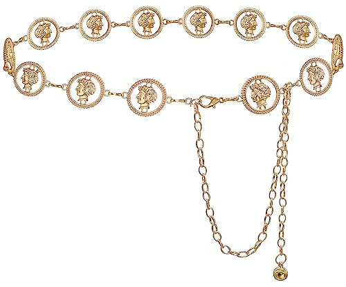 Glamorstar Chain Belts for Women Hollow Metal Waist Chain Belts Dress Belt for Her Circle Queen Gold 150CM | Amazon (US)