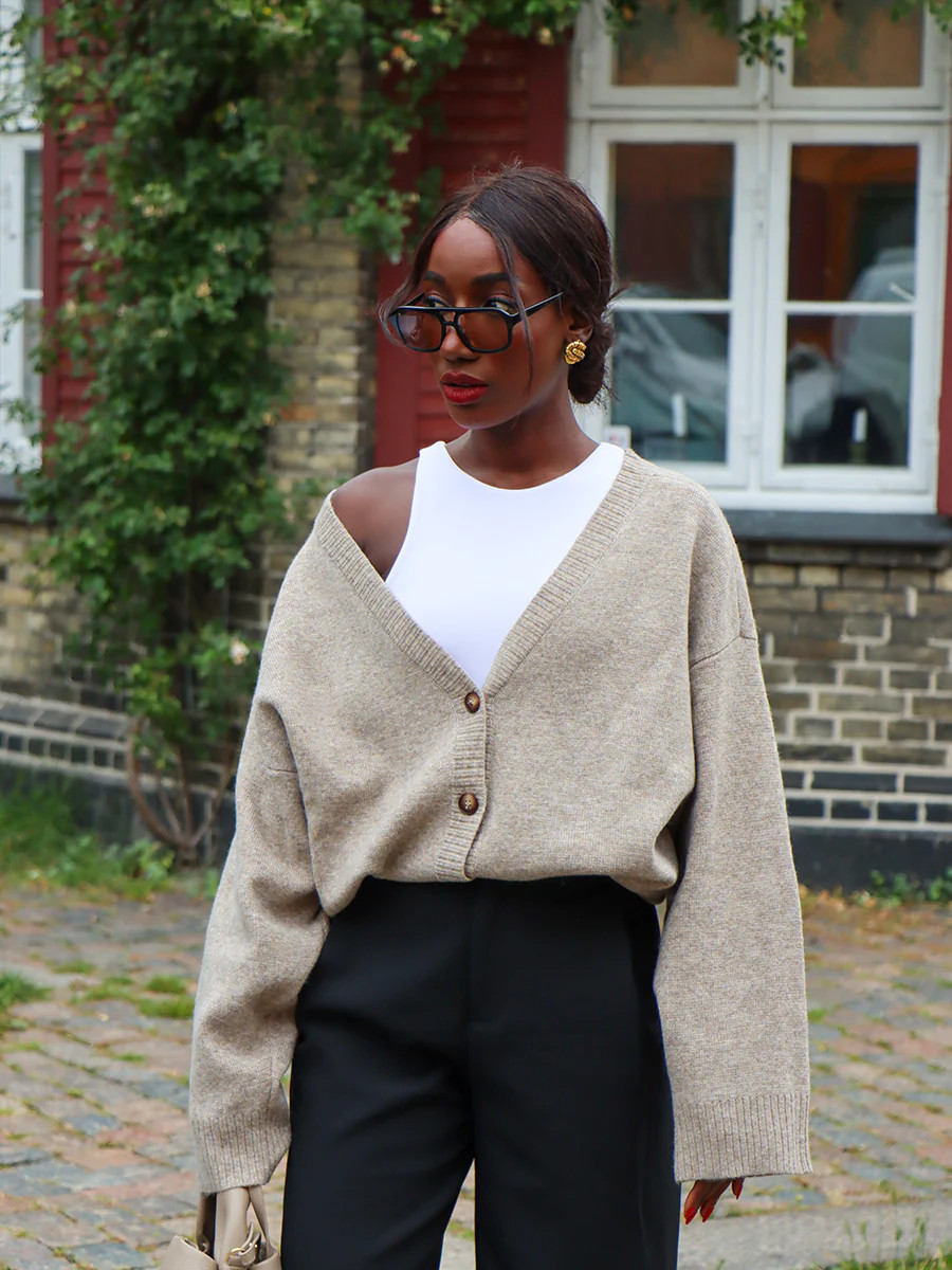 Makai Oversized Cardigan - Beige | Pretty Lavish (UK)