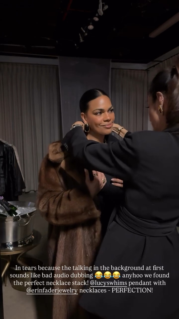 In tears because the talking in the background at first sounds like bad audio dubbing
anyhoo we found
the perfect necklace stack! @lucyswhims  pendant with @erinfaderjewelry necklaces - PERFECTION!