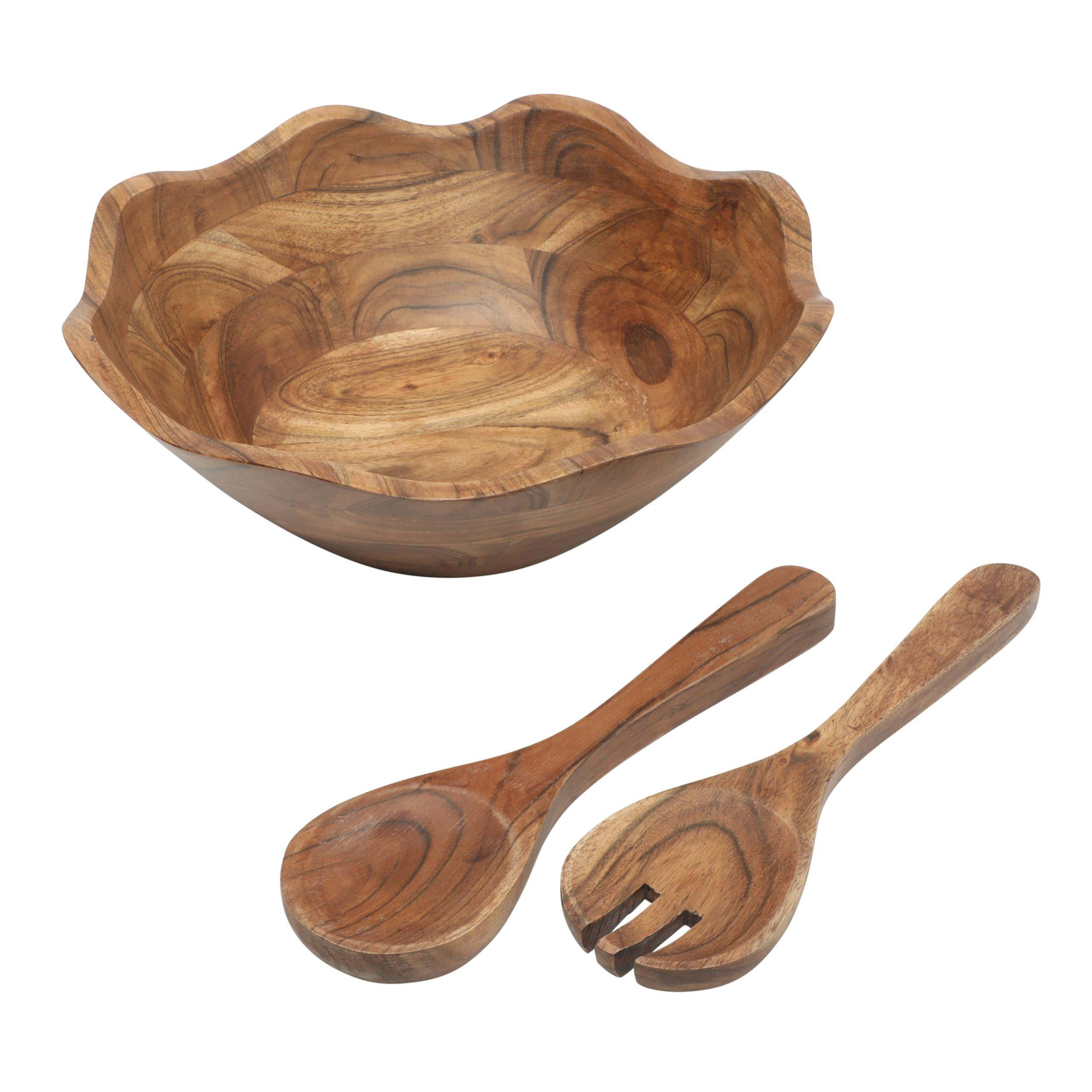 Gibson Home Sandhurst 3-Piece Acacia Wood Salad Bowl Set – 12-Inch Scalloped Serving Bowl with ... | Amazon (US)